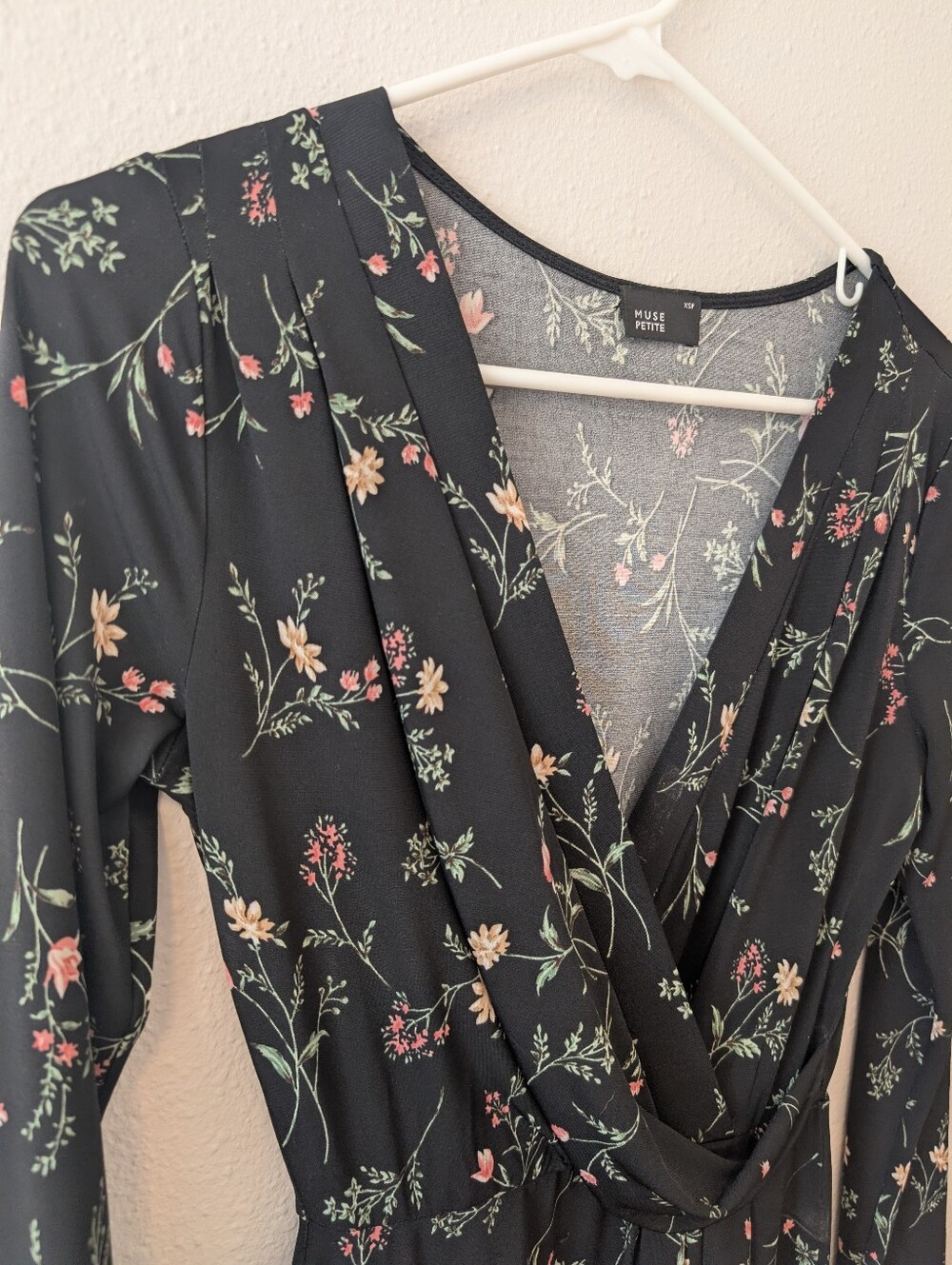Muse Petite Floral Faux Mini Wrap Dress - Black with Pink & Green Floral